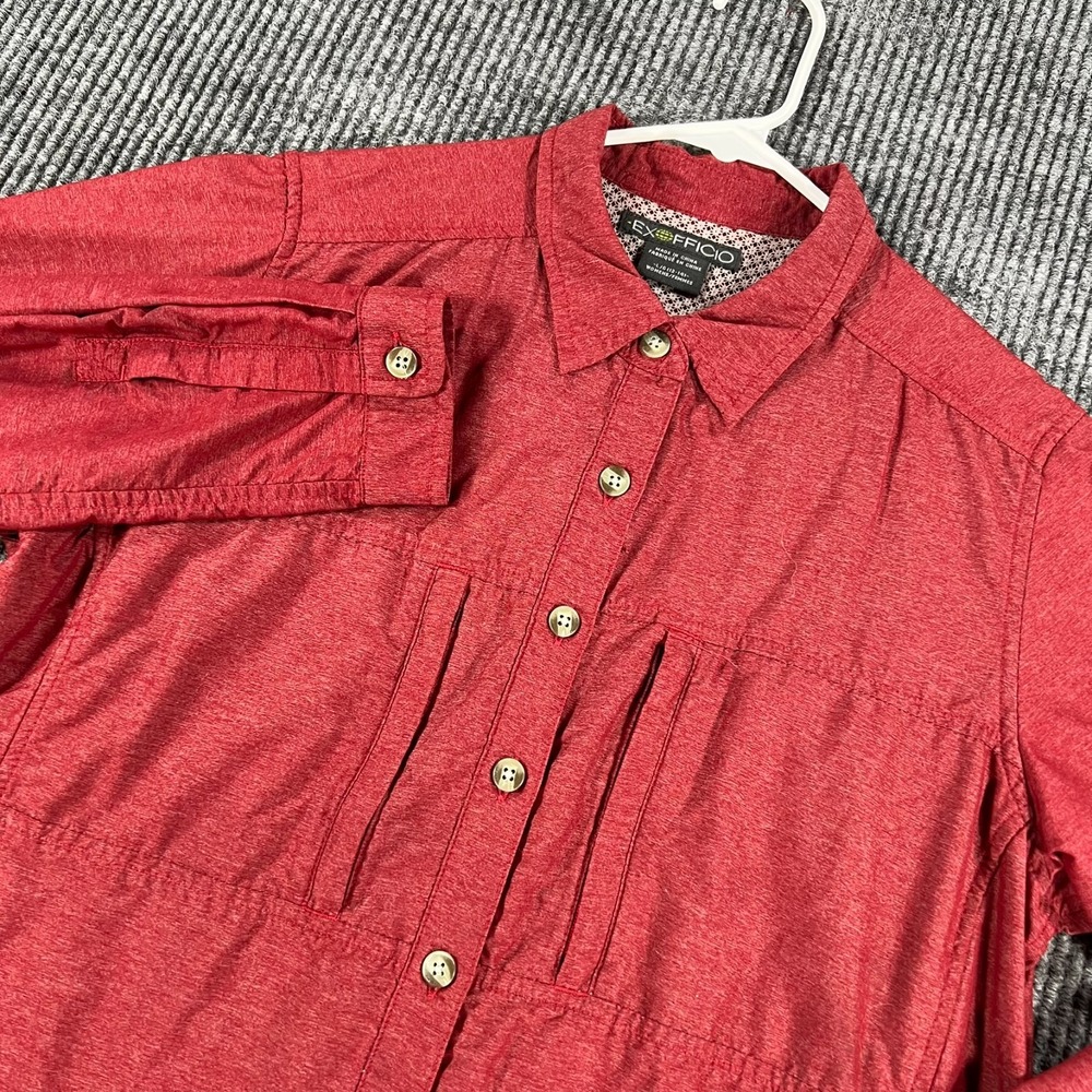 ExOfficio Shirt Womens Large Red Long Sleeve Button Up Outdoor Hiking Casual